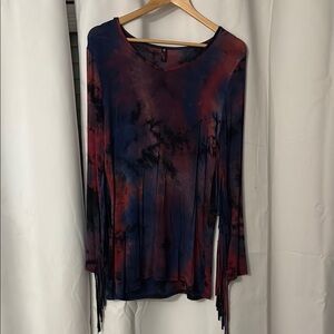 Blue and Red Long Sleeve Tunic Top